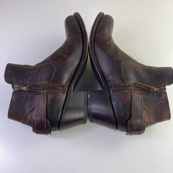 JB Dillon Brown Leather Buckle Zip Up Block Heel Ankle Boots Western Size 9B - Picture 6 of 14